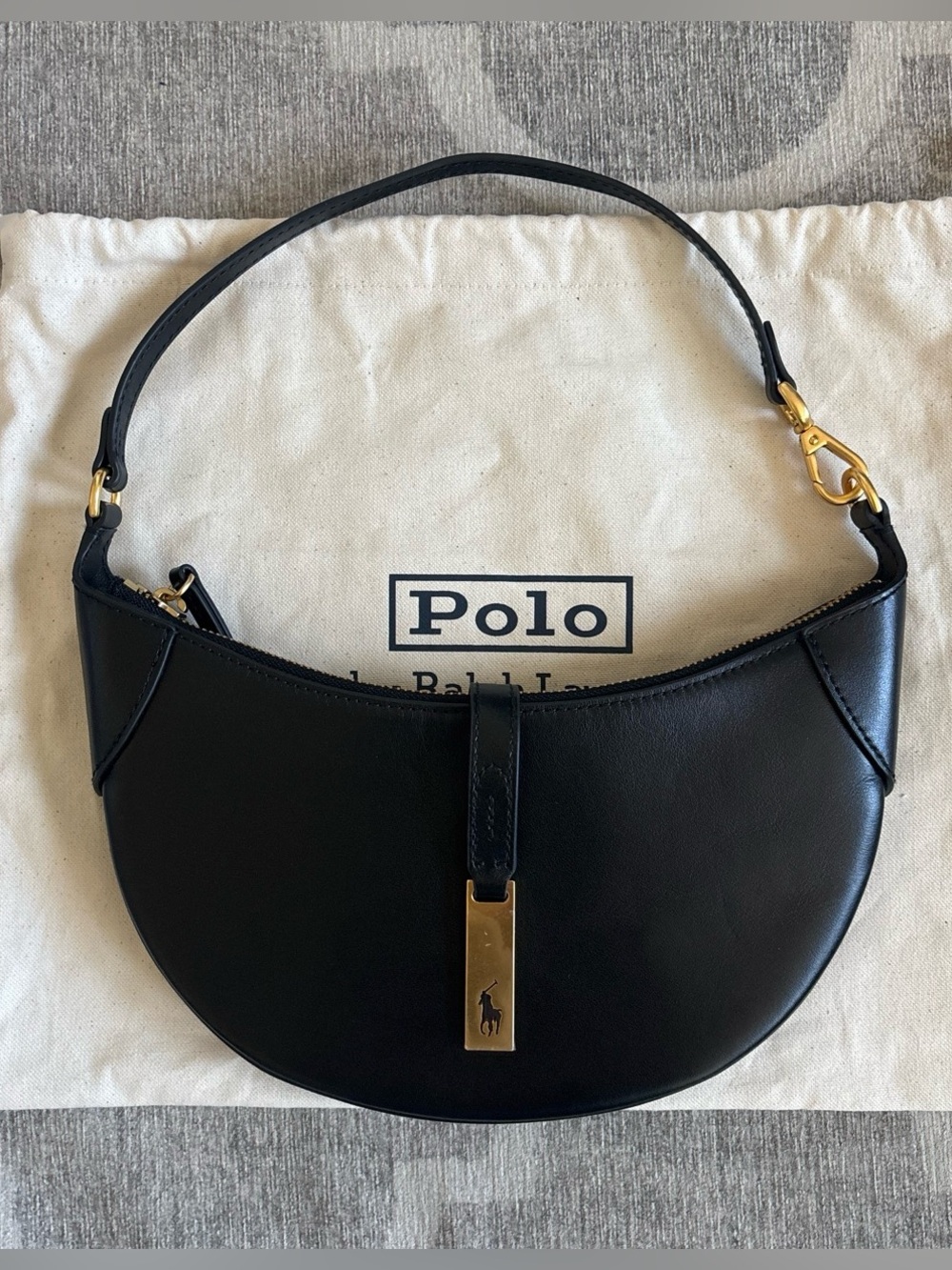 Like new Ralph Lauren Polo ID calfskin leather Bag black authentic